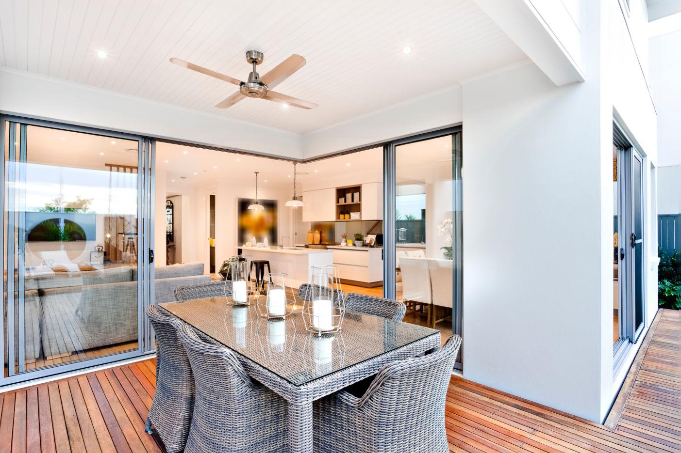 Outdoor patio with sliding glass doors