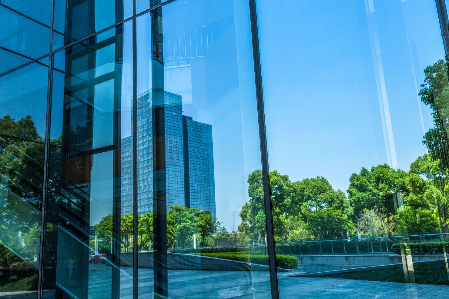 Reflective blue glass facade